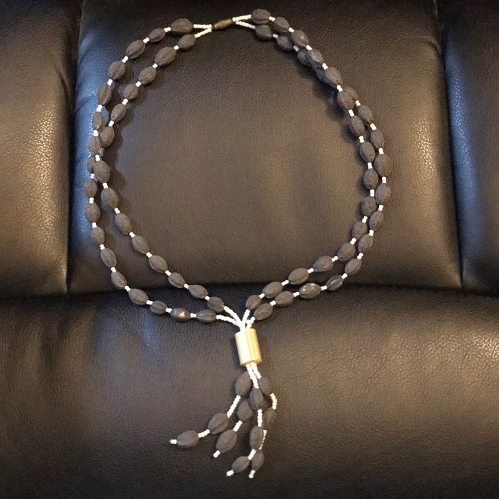 Painted Seed and Bead Necklace - Handmade